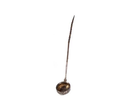 VICTORIAN SCOTTISH SILVER PUNCH LADLE,maker William Clarke Shaw, Glasgow 1895, with baleen handle, the bowl with repousse fol