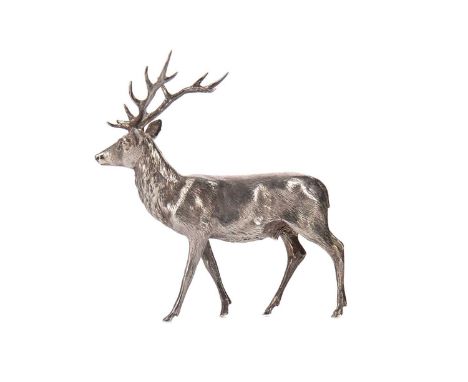 FINELY MODELLED ELIZABETH II SILVER STAG,maker William Asprey &amp; Sons, London 2010, with six-point antlers and detailed al