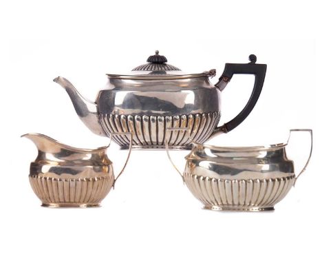 EDWARDIAN THREE PIECE BACHELOR'S TEA SERVICE,maker Henry Stratford Ltd., Sheffield 1903, comprising teapot, sugar bowl and cr