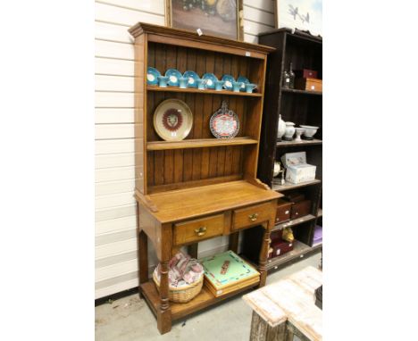 Georgian Style Oak Dresser, the upper section with Two Shelves over Two Drawers and Pot Shelf below, approx. 219cms high x 10