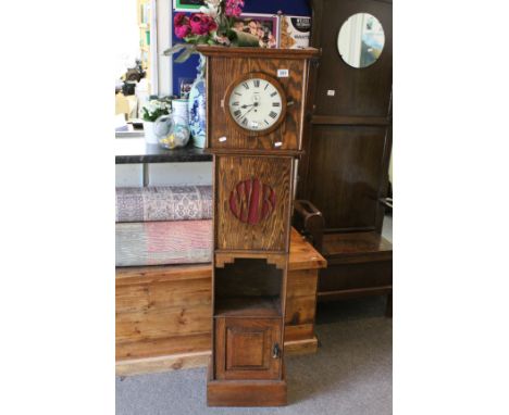 Small 1930's / 40's Oak Longcase Style Clock with Shelf and Cupboard to base, 150cms high