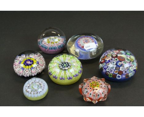 Group of seven vintage glass Paperweights with Millefiori cane decoration