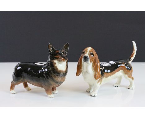 Beswick ceramic model of a Corgi "Black Prince" & a Bassett Hound