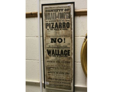 1840 Theatre Royal, Birmingham Advertising Poster dated Monday Nov 9th 1840, framed and glazed, 74cms x 26cms