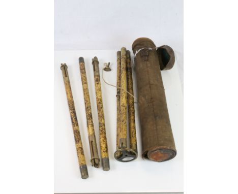 Vintage Leather & canvas cased Tripod stand in Bamboo and Brass
