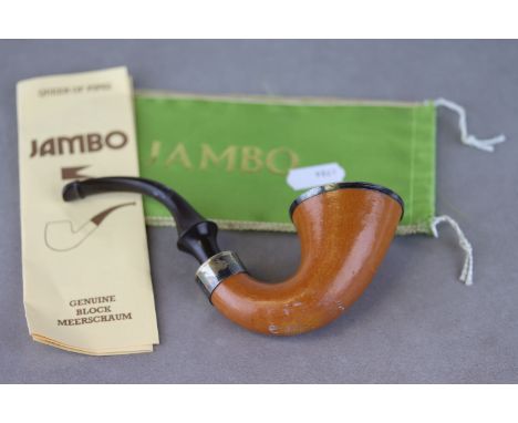 A late 20th century Jambo calabash tobacco pipe with silver collar and mounts, ebony mouth piece, hallmarked London 1987