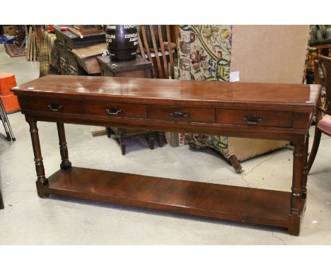 Oak 18th century Style Long Hall Table with Four Drawers and Pot Shelf Below, approx. 192cms long