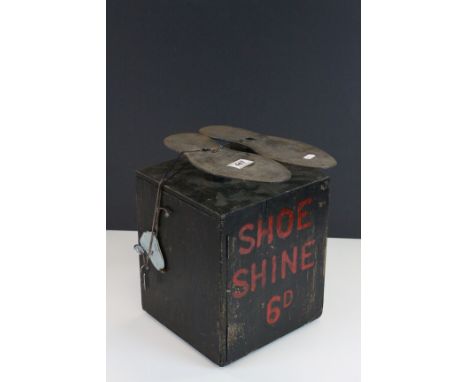 Vintage Wooden Shoe Shine Box with pair of metal shoe plated (lockable with keys)