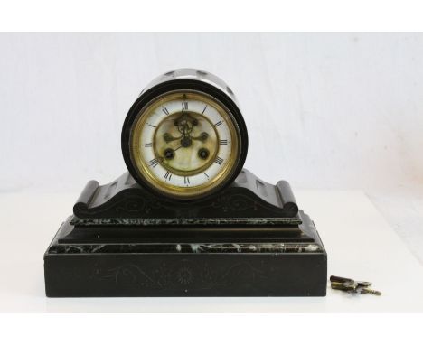 Vintage Slate & Marble mantle clock with Pendulum and Key