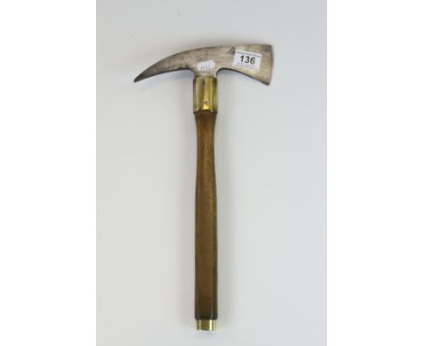 Vintage Fireman's Axe with Wooden shaft, Steel blade and Brass banding