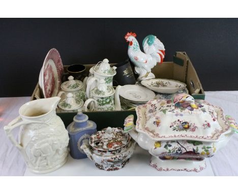 Large Mason's Ironstone lidded Tureen with "Fruit Basket" pattern, a small lidded Mason's Tureen and a large Mason's "Ivory" 