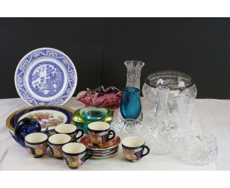 Collection of glass & ceramics to include Murano & Toby cups and saucers, cut glass etc