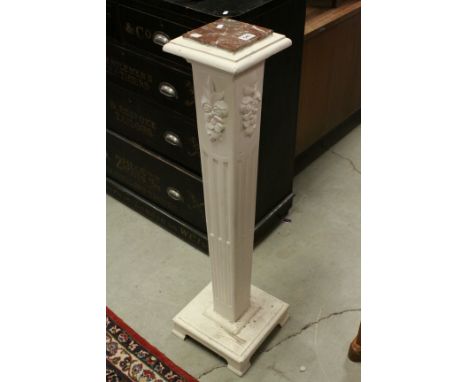 White Painted Jardiniere Stand with Marble Tile Top