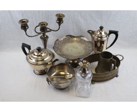 Collection of Silver Plate plus a Glug Glug Decanter with Silver Collar (lacking stopper)