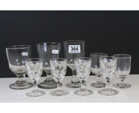 Small group of vintage drinking glasses to include three 19th Century Rummers or Ale glasses