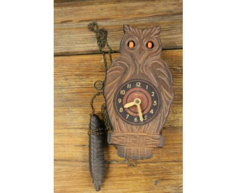 Vintage ' Paico ' Owl Clock with Moving Eyes with weight