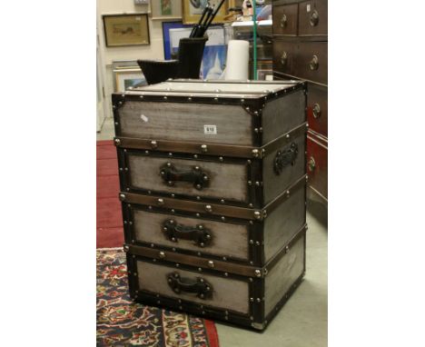 Contemporary Chest of Three Drawers in the form of a Silvered Studded Cabin Trunk, 72cms high