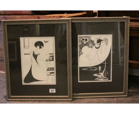 After Aubrey Beardsley pair of print portraits of Art Nouveau ladies