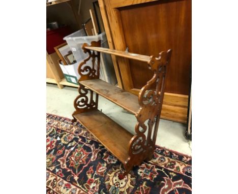 Victorian Mahogany Hanging Wall Shelf with Fretwork Carved Sides