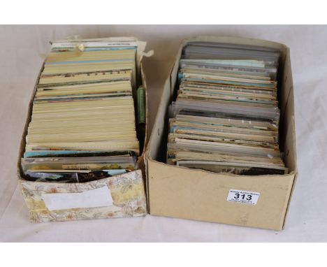 Two shoe boxes of assorted postcards to include black and white, colour, Post Office Picture Card series, souvenir, vintage c