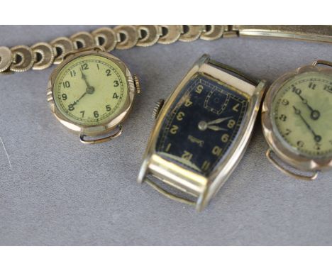 Collection of yellow metal and gold plated vintage wristwatches and straps, a pair of spectacle frames, an Edwardian sweethea