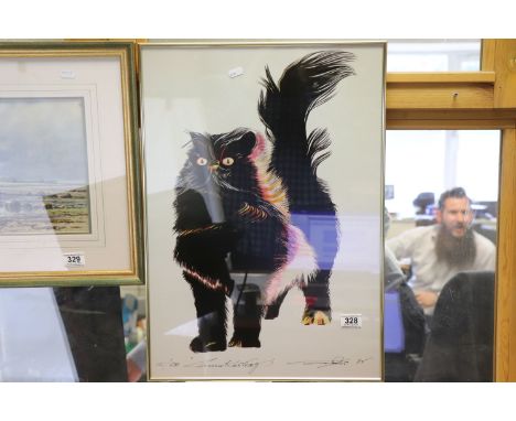 Framed and Glazed Limited Edition Signed Print of a Cat by Laura Kustrag ?? dated Dec 85, no. 101/600