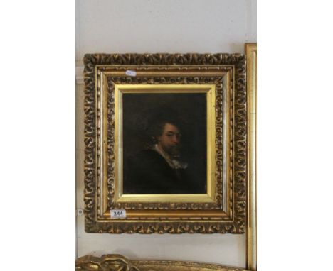 Oil on Canvas, Portrait of a 17th century Gentleman, 26cms x 21cms, contained in a Carved Gilt Wood Frame