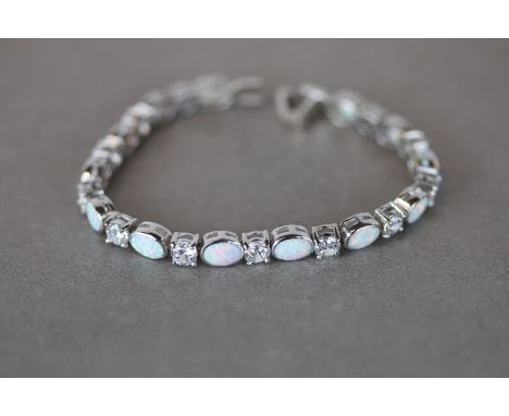 Silver CZ and Opal set Line Bracelet