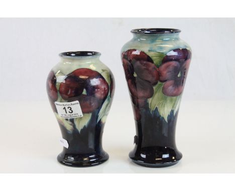 Two vintage Moorcroft Burslem ceramic vases with Pansy design