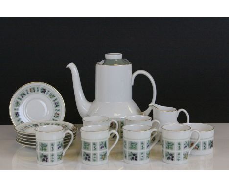 Royal Doulton ' Tapestry ' Coffee Set comprising Coffee Pot, Sugar, Cream, Six Coffee Cans and Saucers