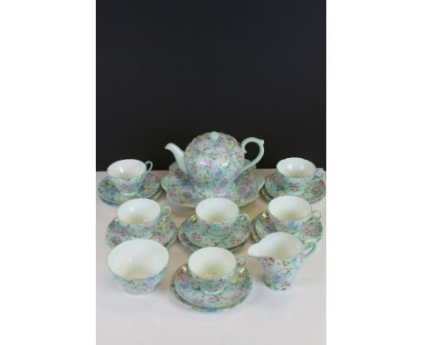 Shelley six place teaset with teapot in "Melody" pattern & numbered 13453