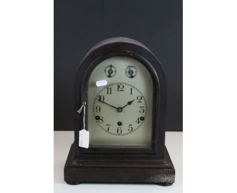 Large Vintage Wooden Cased Mantle Clock with Silvered Dial and Westminster Chimes