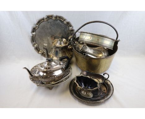 Collection of Vintage Silver Plate and a Brass Jam Pan