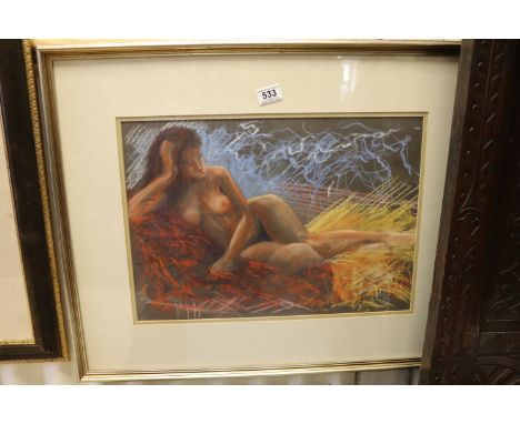 Louis Klein 20th century Pastel Portrait of nude female in recline, signed