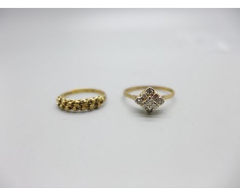 A 9ct gold and diamond ring and one other 9ct gold ring, 2.9g, Q and M 