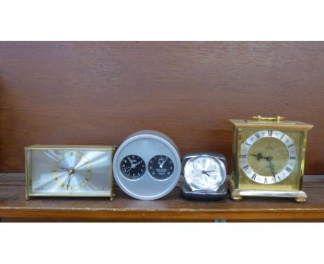 Four clocks, comprising two mantel clocks, a quartz clock and one other 