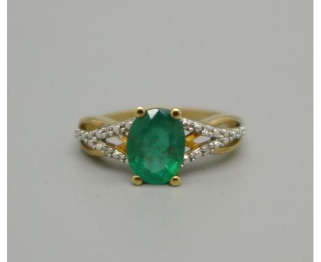 A 9ct gold, Zambian emerald and zircon ring, with certificate, 2.1g, L 