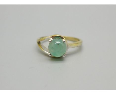 A silver gilt, aquaprase solitaire ring, with certificate, P 