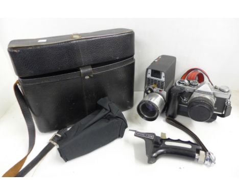 An Olympus OM 2N 35mm film camera and Bell &amp; Howell cine camera 