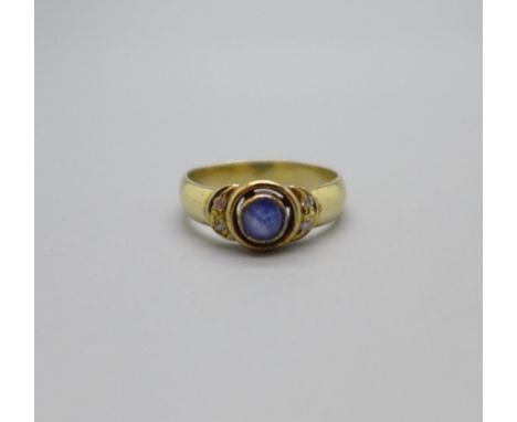 A 14ct yellow gold, sapphire and white stone ring, 3.1g, M, (purchased in Sri Lanka) 