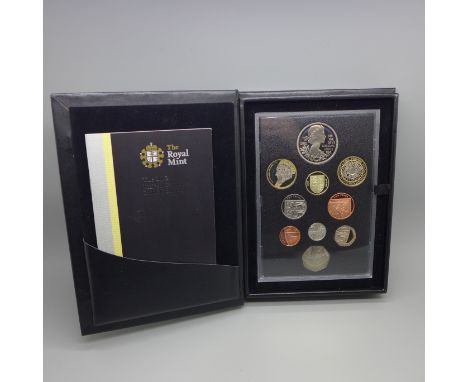 The Royal Mint 2012 UK proof coin set, ten proof coins in a sealed display case with leaflet and presentation box 