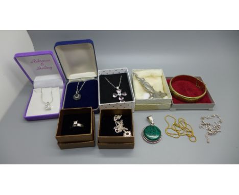 Assorted white metal jewellery, etc., and a rolled gold bangle 