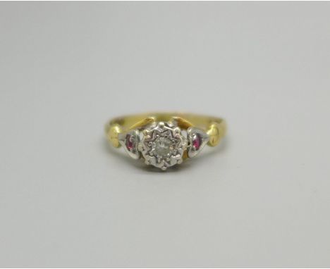 An 18ct gold, ruby and diamond ring, 2.7g, L 