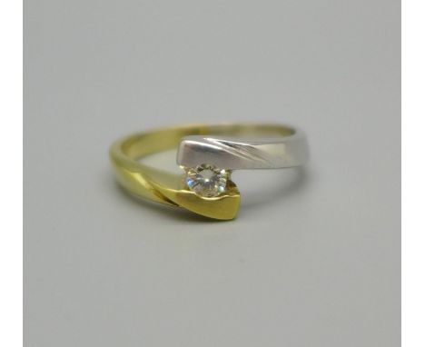 A 14ct gold two colour gold, diamond solitaire ring, 3.6g, N 