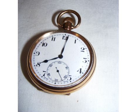 A Dennison gold plated pocket watch, 10 years warranted & with an enamel dial, measuring 5cm in diameter. CONDITION REPORT: I