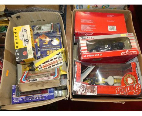 Two boxes of boxed various scale modern issue diecast, to include Corgi Classics Ford Model T tanker, Lledo Vanguards, Triump