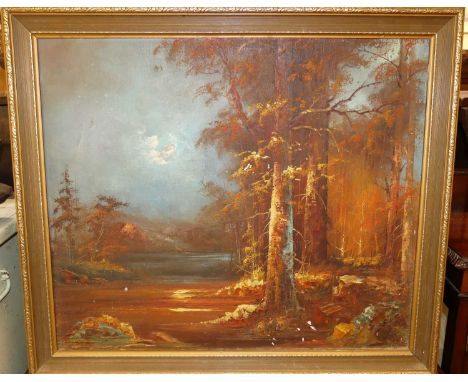 Beth Holzer - landscape at sunset, oil on mill board, signed lower left, 50 x 60cm 