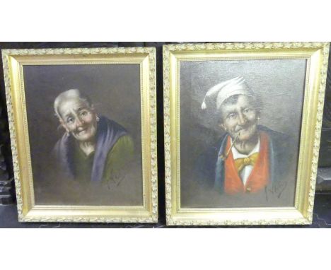 F. Vitaley - Pair; Portrait studies of a peasant couple, oil on canvas, each signed lower right, 25 x 20cm 