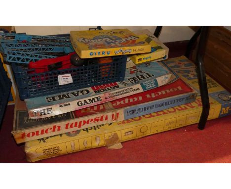 A small collection of table-top game sets, to include Bugs Bunny Glitter Fun, Action Man Game, Matchbox switchtrack etc; and 