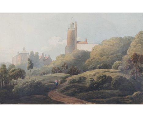 Attributed to John Varley (1778-1842) - Landscape with lighthouse, watercolour, 18 x 28cm, Note: bears inscription "Lowestoft